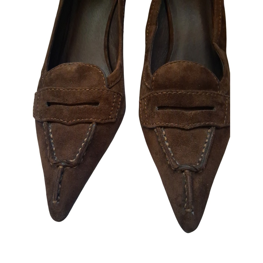 Jeffrey Campbell Brown Suede Pointed Toe Penny Loafer Kitten Heel Pumps - Picture 3 of 8
